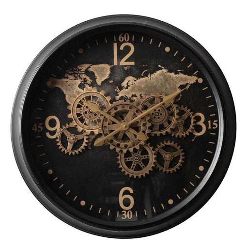 Black & Gold Gear Wall Clock - 62cm - The Furniture Mega Store