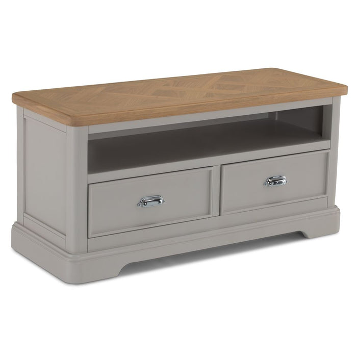 Sunbury Oak Parquet Top & Grey Painted 2 Drawer TV Cabinet - The Furniture Mega Store