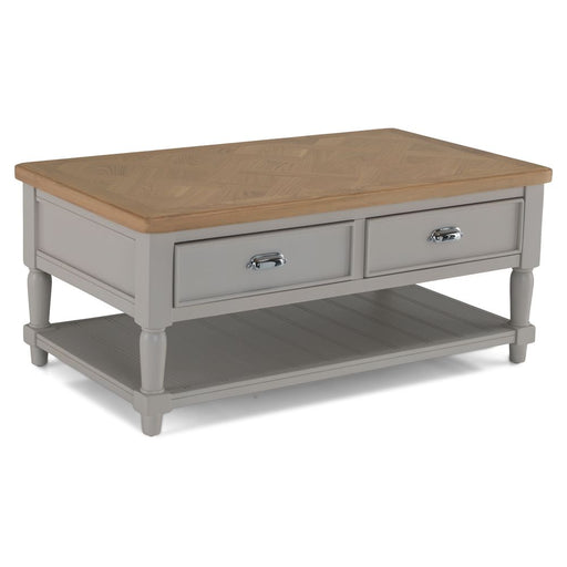 Sunbury Parquet Oak & Grey Painted 2 Drawer Coffee Table - The Furniture Mega Store