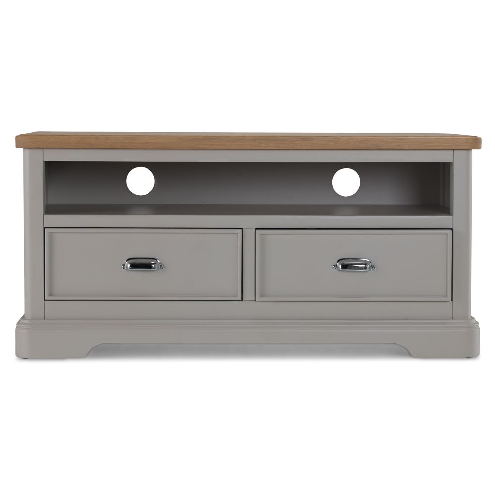 Sunbury Oak Parquet Top & Grey Painted 2 Drawer TV Cabinet - The Furniture Mega Store