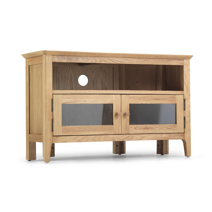 Berkley Nordic Oak Glazed 2 Door Corner TV Unit - The Furniture Mega Store