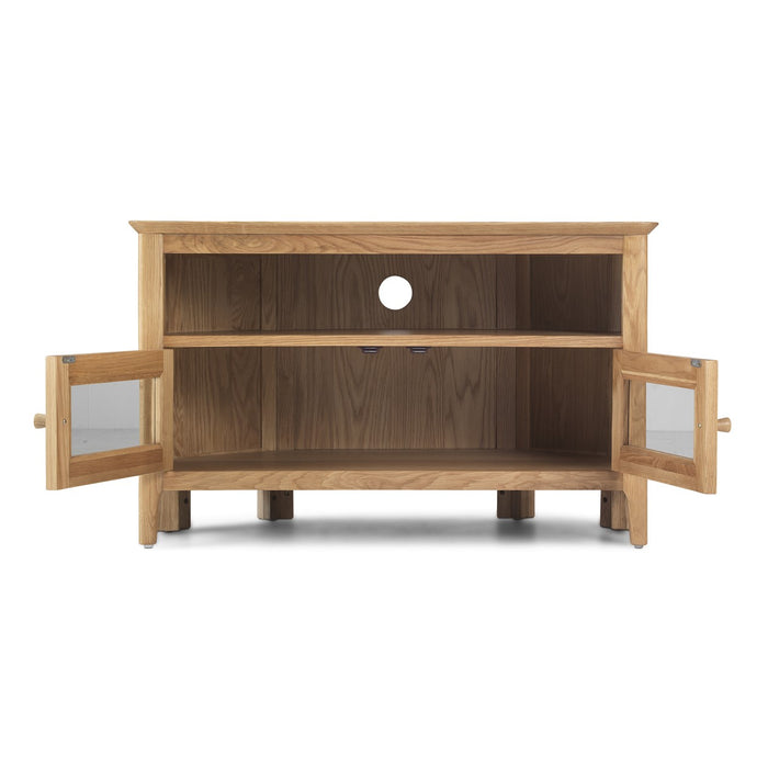 Berkley Nordic Oak Glazed 2 Door Corner TV Unit - The Furniture Mega Store