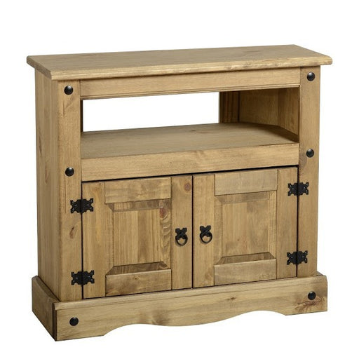 Corona 2 Door TV Unit - Distressed Waxed Pine - The Furniture Mega Store