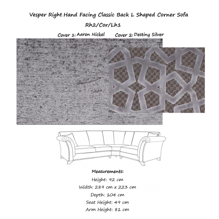 Vesper Classic Back Corner Sofa - Choice Of Fabrics & Feet - The Furniture Mega Store 
