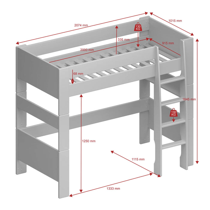 Folkestone Grey High Sleeper Bed - The Furniture Mega Store 