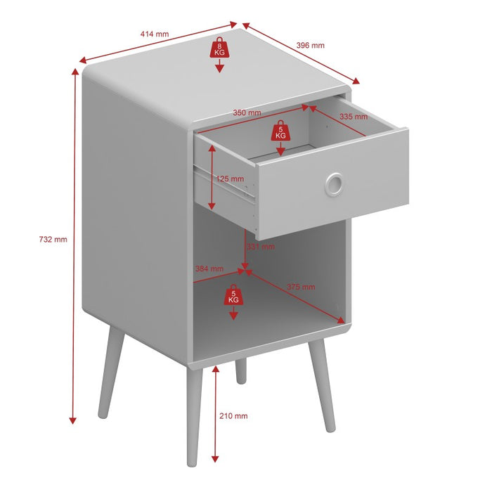 Softline 1 Drawer Bedside Cabinet - Grey - The Furniture Mega Store 