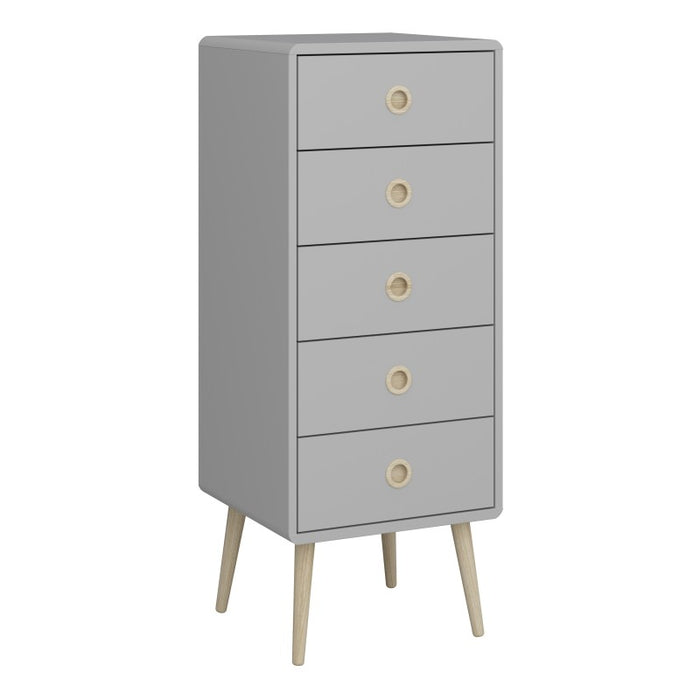 Softline 5 Drawer Narrow Tall Boy Chest Of Drawers - Grey - The Furniture Mega Store 