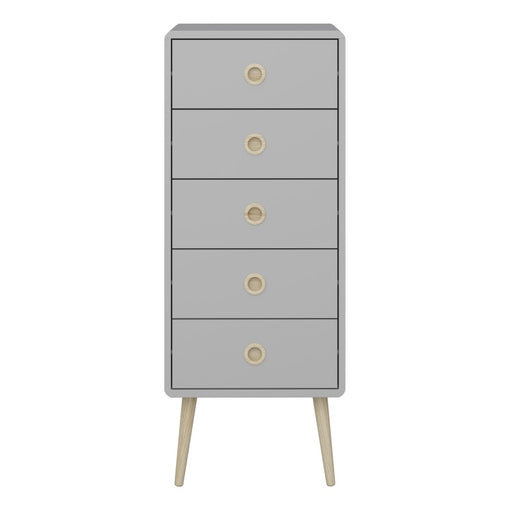 Softline 5 Drawer Narrow Tall Boy Chest Of Drawers - Grey - The Furniture Mega Store 