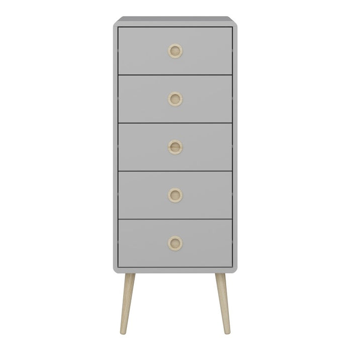 Softline 5 Drawer Narrow Tall Boy Chest Of Drawers - Grey - The Furniture Mega Store 