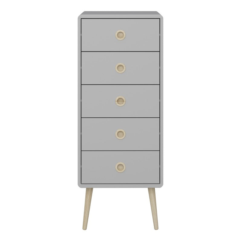 Softline 5 Drawer Narrow Tall Boy Chest Of Drawers - Grey - The Furniture Mega Store 