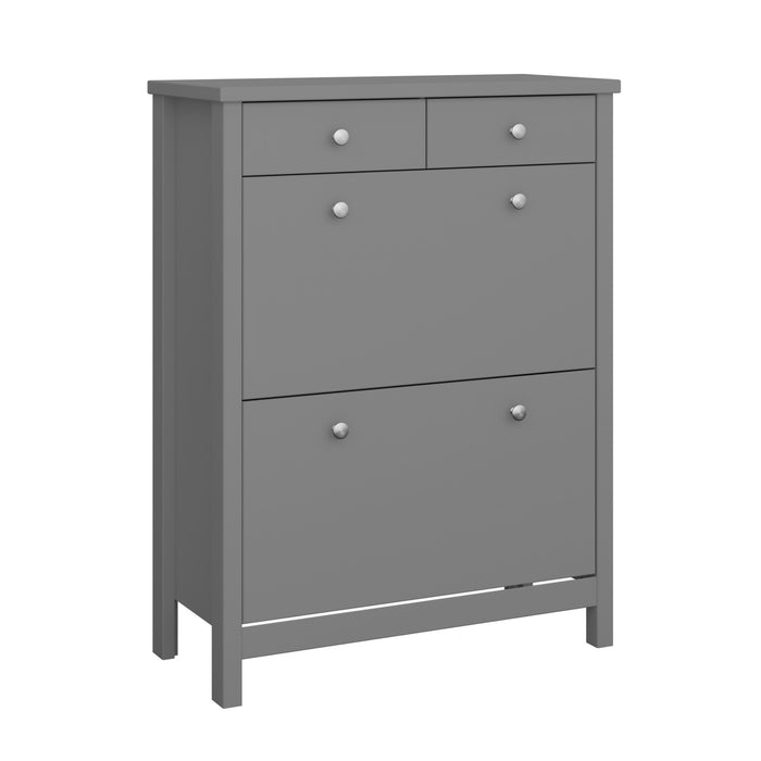 Shoe Cabinet With 2 Flip Down Doors & 2 Drawers - Folkestone Grey - The Furniture Mega Store 