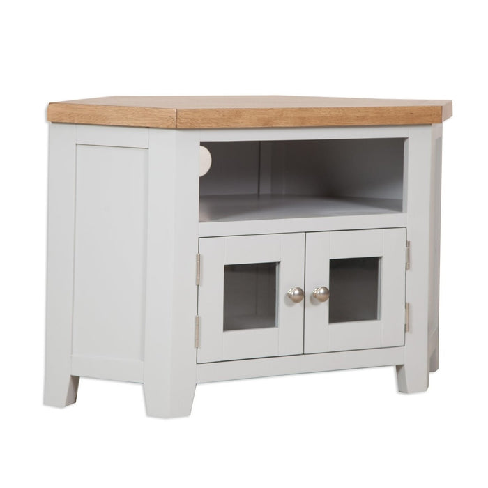 St.Ives French Grey & Oak Glazed Corner TV Cabinet - The Furniture Mega Store 