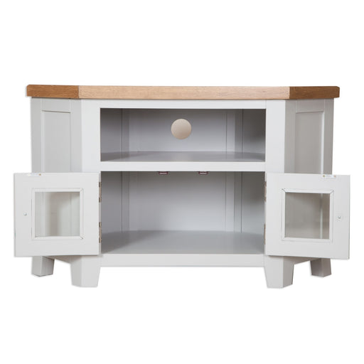 St.Ives French Grey & Oak Glazed Corner TV Cabinet - The Furniture Mega Store 