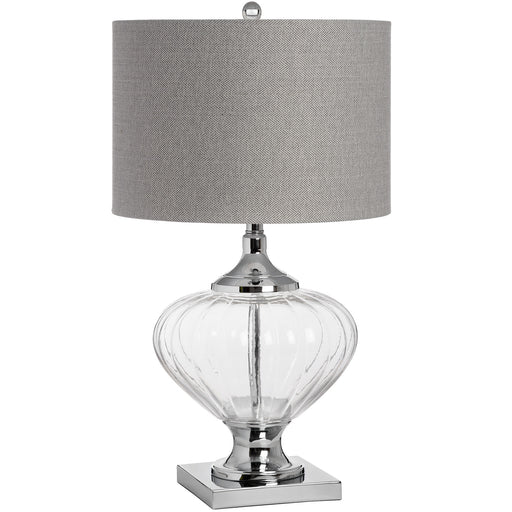 Verona Glass Table Lamp with Herringbone Grey Shade - The Furniture Mega Store 