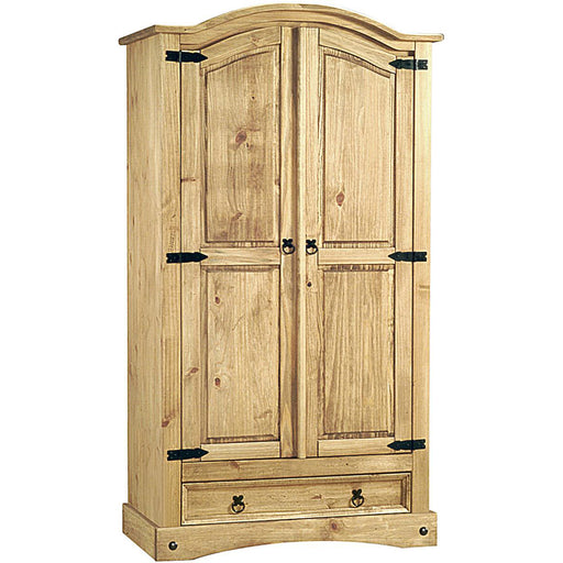 Corona Distressed Waxed Pine 2 Door 1 Drawer Double Wardrobe - The Furniture Mega Store 