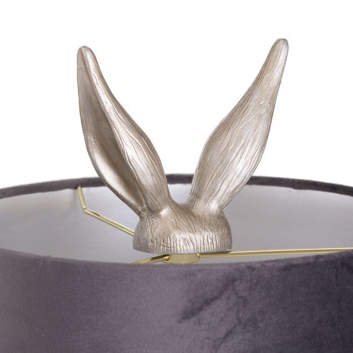 Silver Hare Table Lamp With Grey Velvet Shade - The Furniture Mega Store 