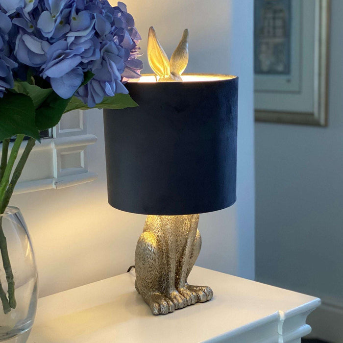Silver Hare Table Lamp With Grey Velvet Shade - The Furniture Mega Store 