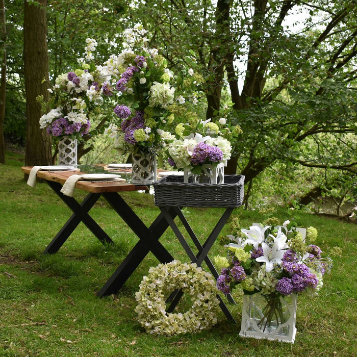 Large Grey Wicker Basket Butler Tray Table