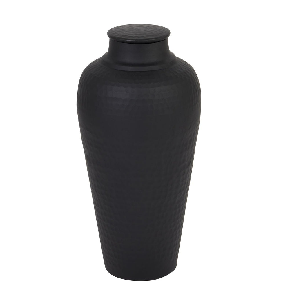 Matt Black Hammered Vase With Lid - 41cm Tall - The Furniture Mega Store 