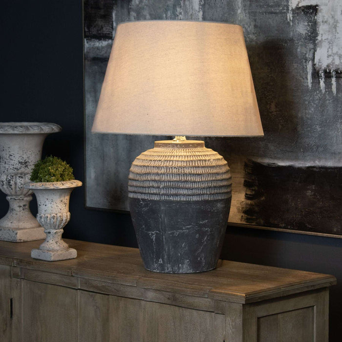 Amalfi Grey Stone Carved Lamp - The Furniture Mega Store 