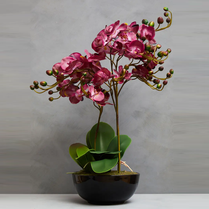 Extra Large Real Touch Purple Orchid Plant In Black Ceramic Pot - 81cm Tall - The Furniture Mega Store 