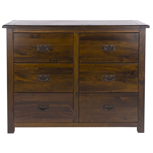 Boston Dark Wood 3+3 Drawer Wide Chest - The Furniture Mega Store 