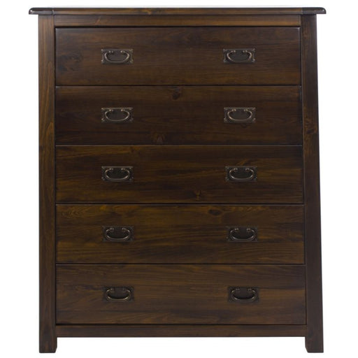 Boston Dark Wood 5 Drawer Chest - The Furniture Mega Store