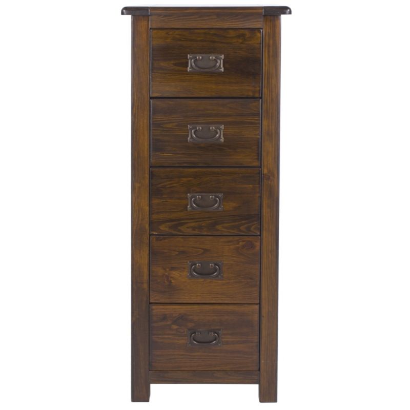 Boston Dark Wood 5 Drawer Narrow Chest - The Furniture Mega Store 