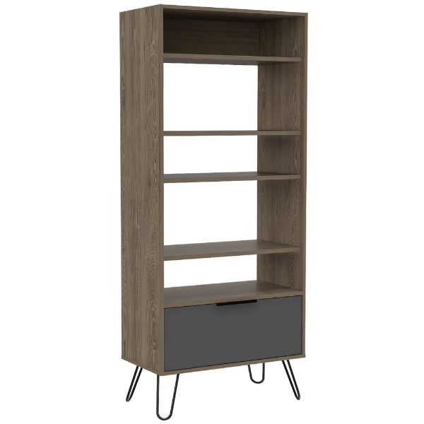 Vegas Grey Melamine Bookcase with Hairpin Legs - The Furniture Mega Store 