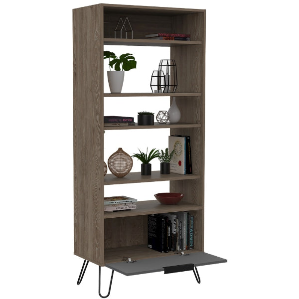 Vegas Grey Melamine Bookcase with Hairpin Legs - The Furniture Mega Store 