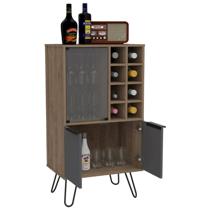 Vegas Grey Melamine Wine Cabinet with Hairpin Legs - The Furniture Mega Store 