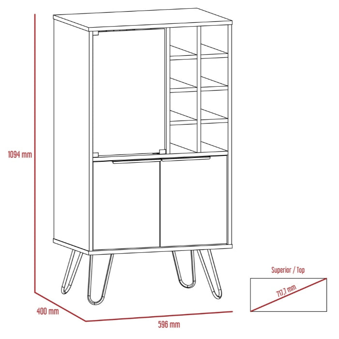 Vegas Grey Melamine Wine Cabinet with Hairpin Legs - The Furniture Mega Store 