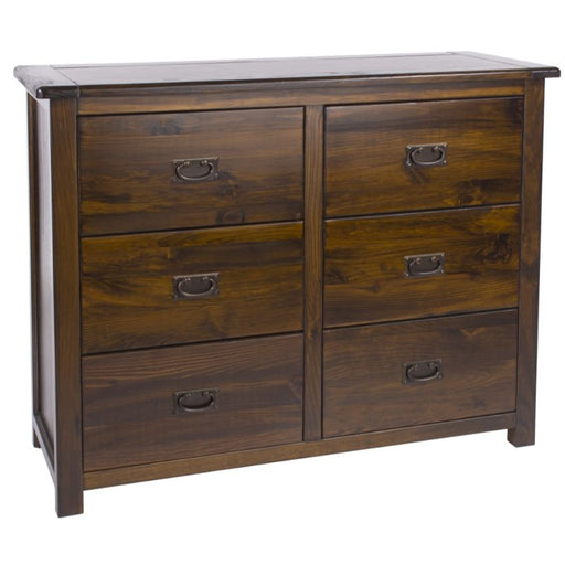 Boston Dark Wood 3+3 Drawer Wide Chest - The Furniture Mega Store 