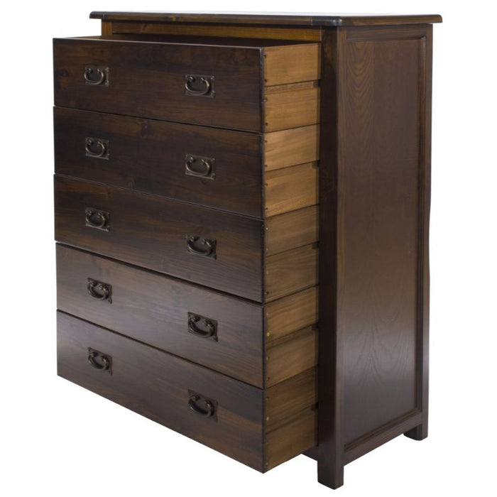 Boston Dark Wood 5 Drawer Chest - The Furniture Mega Store 