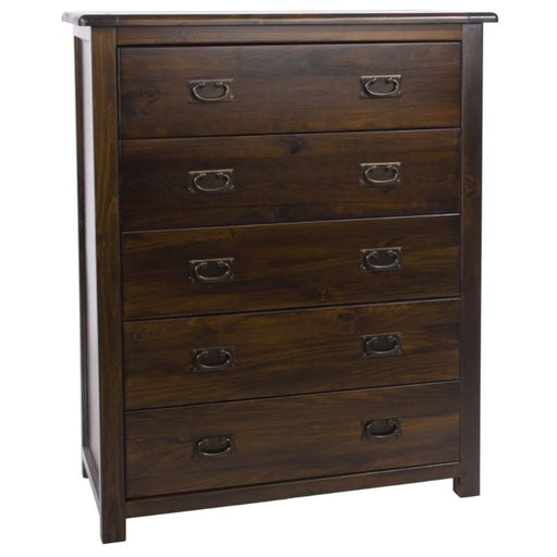 Boston Dark Wood 5 Drawer Chest - The Furniture Mega Store 