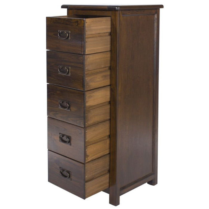 Boston Dark Wood 5 Drawer Narrow Chest - The Furniture Mega Store 