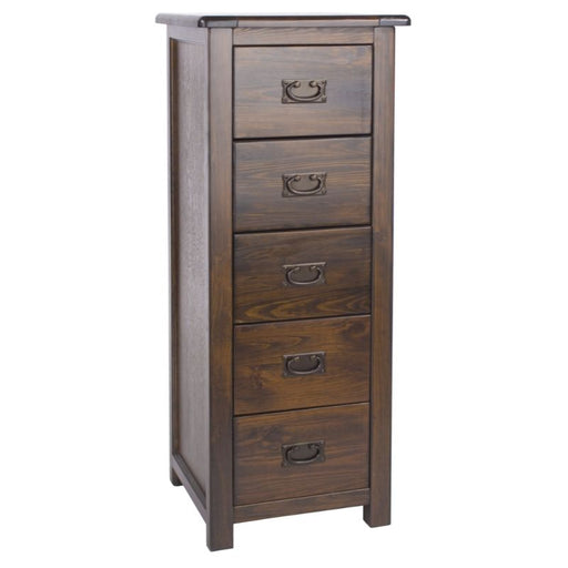 Boston Dark Wood 5 Drawer Narrow Chest - The Furniture Mega Store 