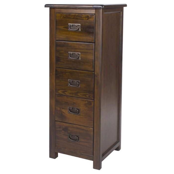 Boston Dark Wood 5 Drawer Narrow Chest - The Furniture Mega Store 