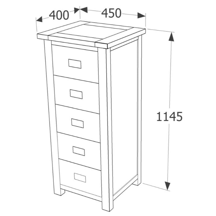 Boston Dark Wood 5 Drawer Narrow Chest - The Furniture Mega Store 