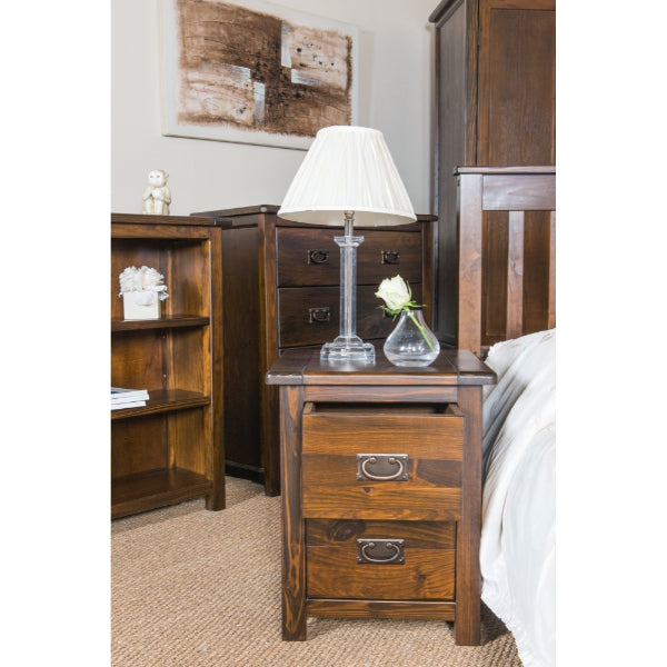 Boston Dark Wood Bedside Cabinet - The Furniture Mega Store 