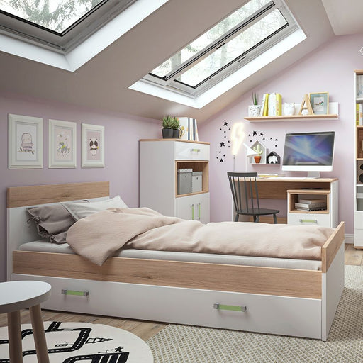 4KIDS Single Bed Including Under Drawer with Lemon Handles - The Furniture Mega Store 