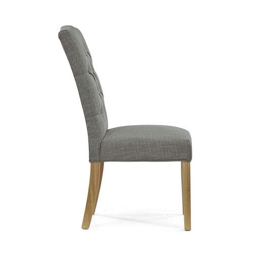 Barnham Oak & Grey Fabric Button Back Upholstered Dining Chair - Sold In Pairs - The Furniture Mega Store 