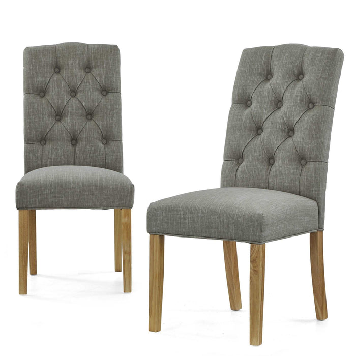 Barnham Oak & Grey Fabric Button Back Upholstered Dining Chair - Sold In Pairs - The Furniture Mega Store 