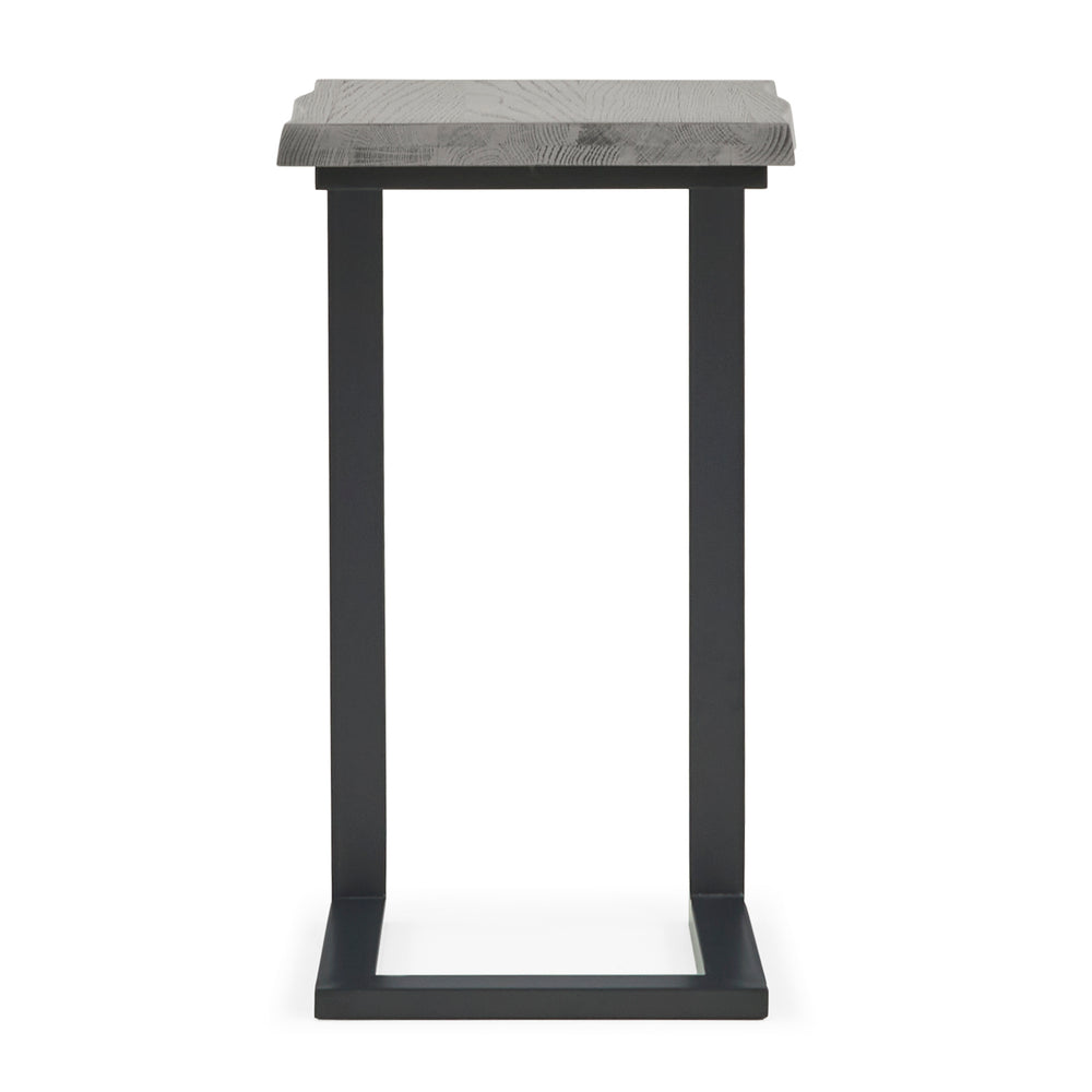 Dalston Grey Oak Side Table, Live Edge Top with Industrial Style Black Metal Legs - The Furniture Mega Store 