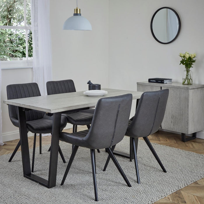 Dalston Grey Oak Dining Table 140cm-180cm Extending Live Edge Top with Industrial Style Black Metal U Legs - The Furniture Mega Store 