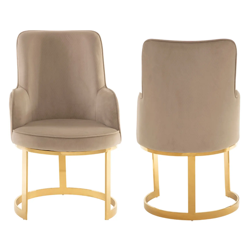 Eliza Gold Finish & Beige Velvet Dining Chairs {Set Of 2} - The Furniture Mega Store 