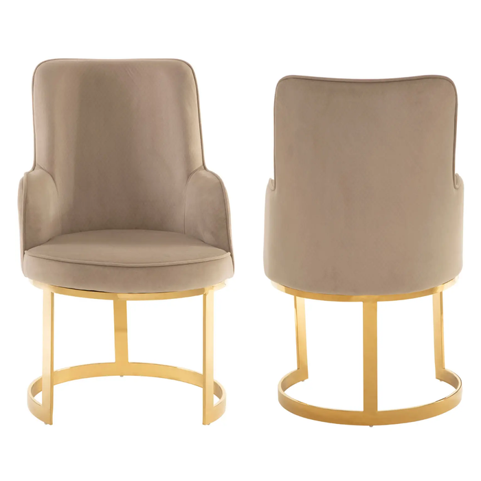Eliza Gold Finish & Beige Velvet Dining Chairs {Set Of 2} - The Furniture Mega Store 