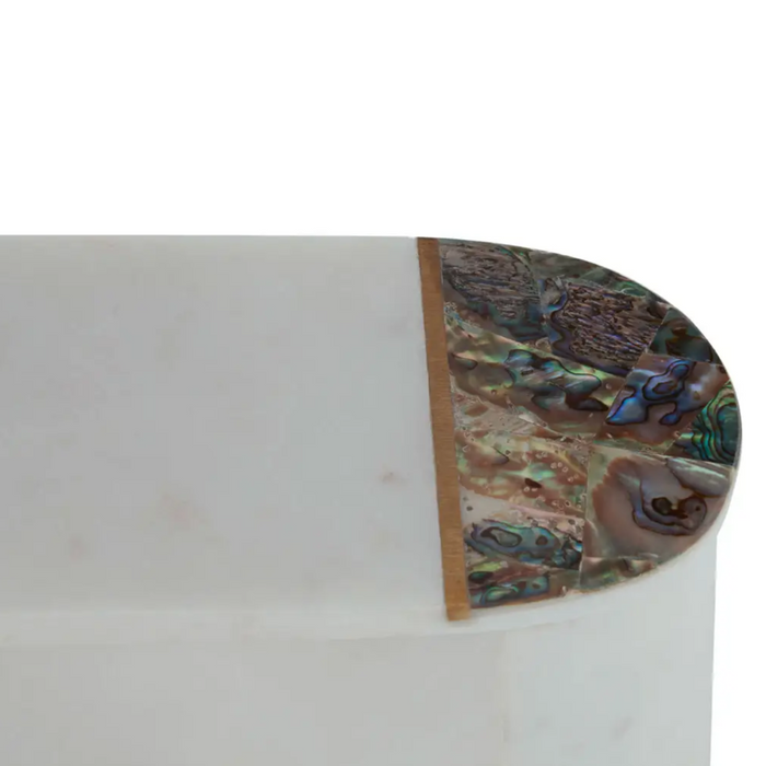 White Marble Trinket Box with Blue Paua Shell & Gold Detailed Lid - The Furniture Mega Store 