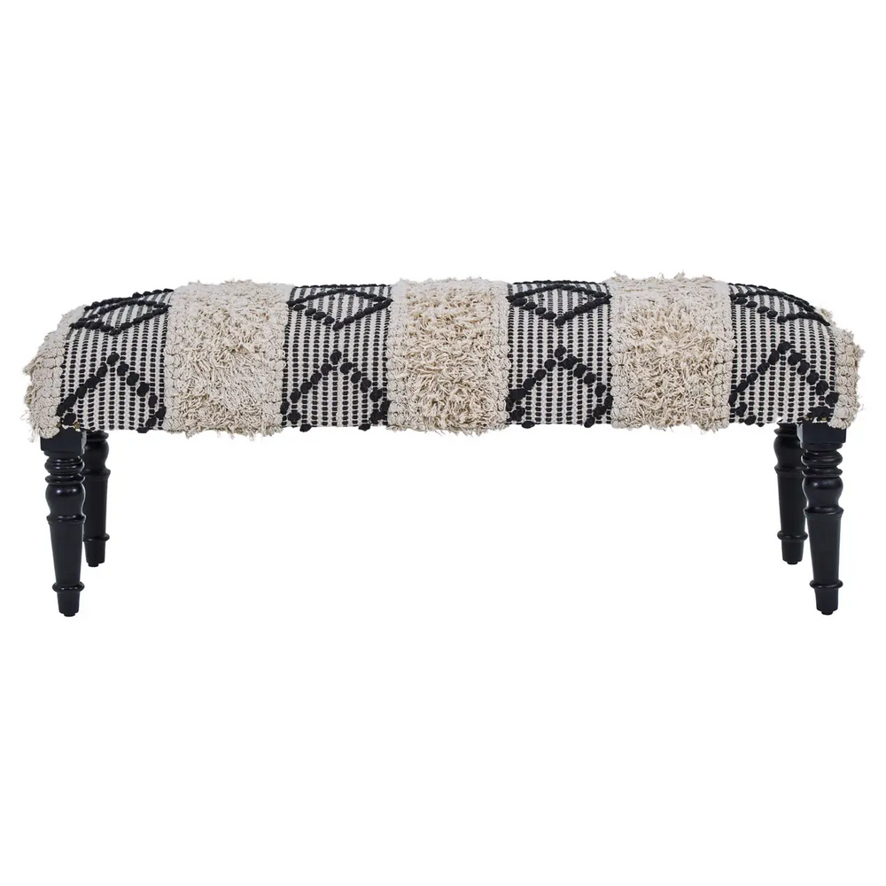 Black & White Boho Moroccan Bench Seat - 120cm - The Furniture Mega Store 