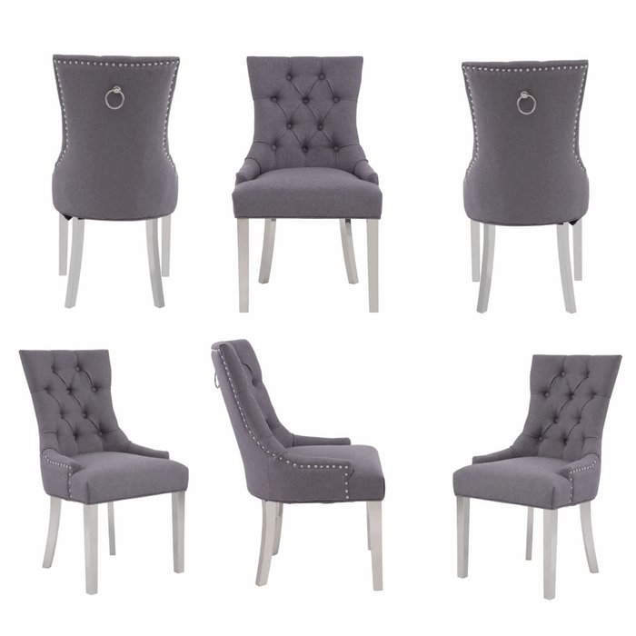 Richmond Grey Fabric Button Tufted Dining Chairs - Sold In Pairs - The Furniture Mega Store 